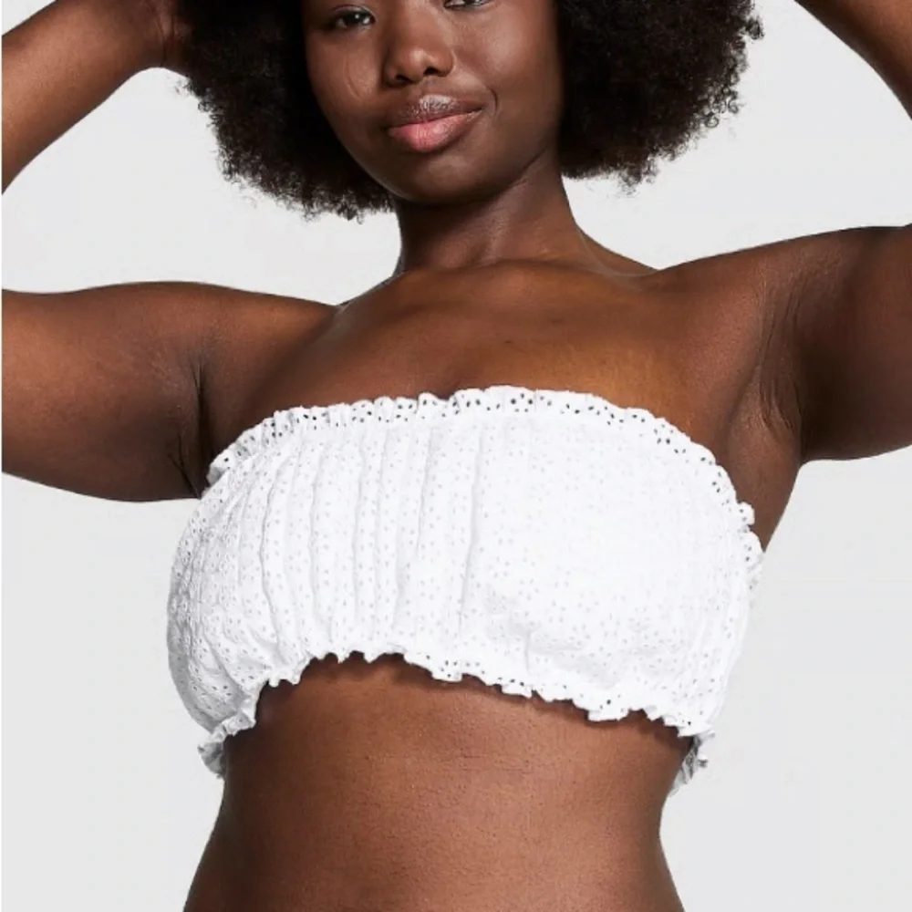New! Frankie's Bikinis Cream Eyelet Bandeau Top 1585